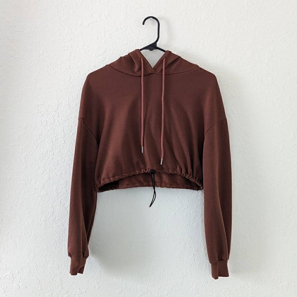 Women's SHEIN Cropped Hoodie Long Sleeve Sweater Drawstring Waist Terracotta S